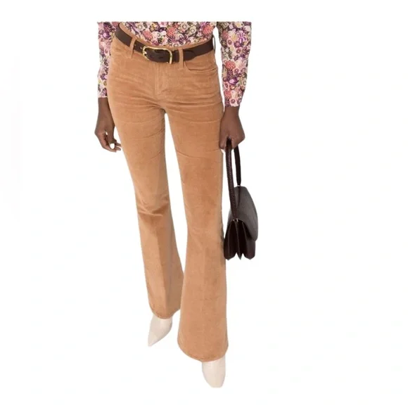 NEW FRAME Latte Tan Corduroy Le High-Rise Flare Leg Jeans Size 34 - Picture 5 of 13